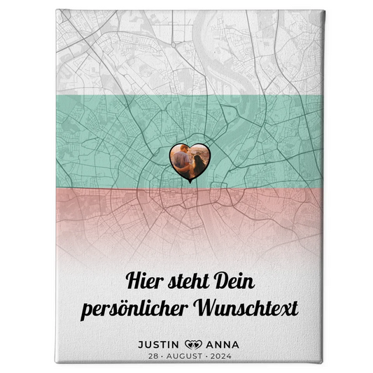 Personalisierte Leinwand Paare Stadtkarte Foto Bulgarien Wunschtext