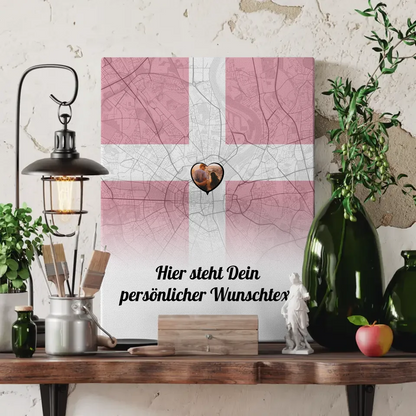 Personalisierte Leinwand Paare Stadtkarte Dänemark mit Foto und Wunschtext