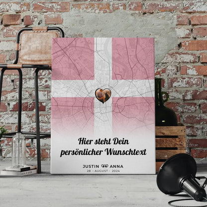 Personalisierte Leinwand Paare Stadtkarte Dänemark mit Foto und Wunschtext