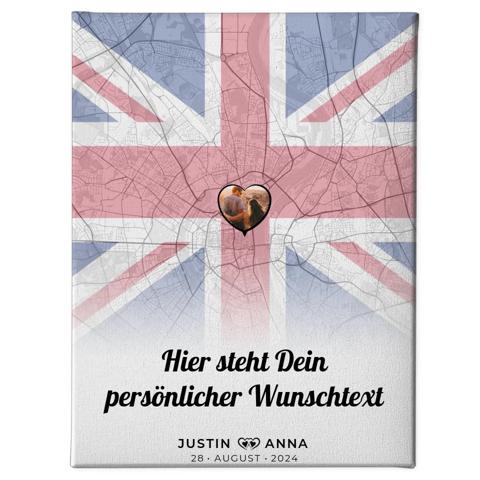 Personalisierte Leinwand für Paare Stadtkarte Foto England