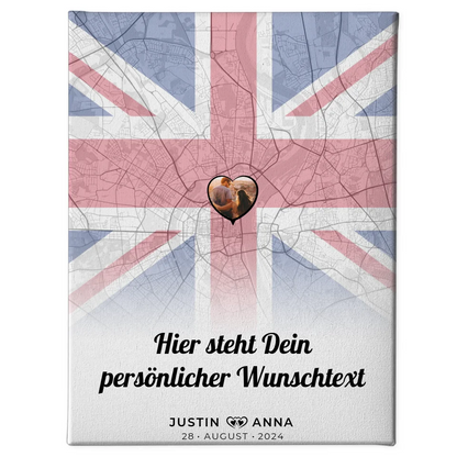 Personalisierte Leinwand für Paare Stadtkarte Foto England