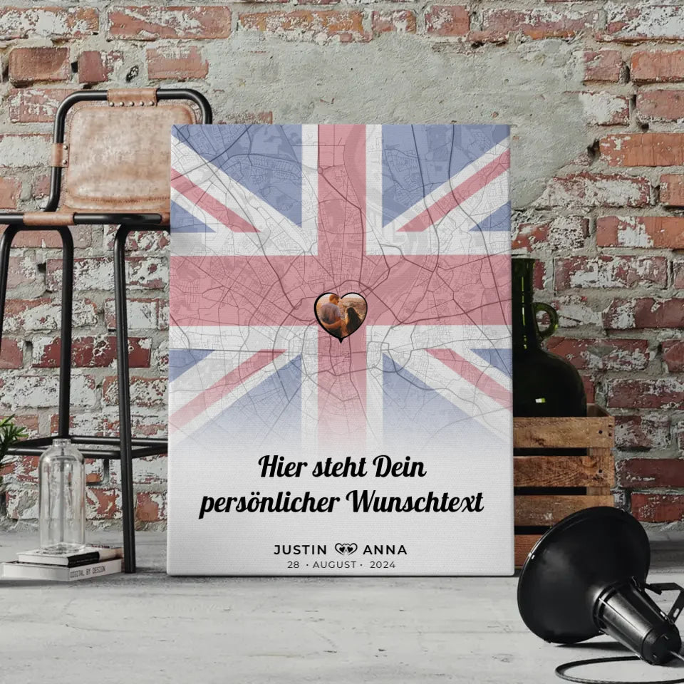 Personalisierte Leinwand für Paare Stadtkarte Foto England