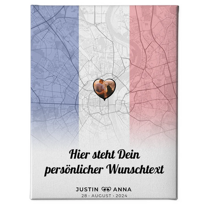 Personalisierte Leinwand für Paare Stadtkarte Foto Frankreich Wunschtext