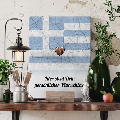 Personalisierte Leinwand Paare Stadtkarte Griechenland mit Foto und Wunschtext