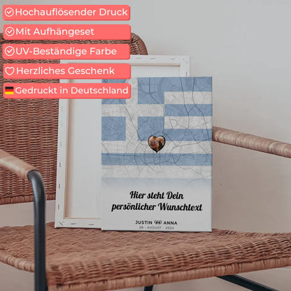 Personalisierte Leinwand Paare Stadtkarte Griechenland mit Foto und Wunschtext