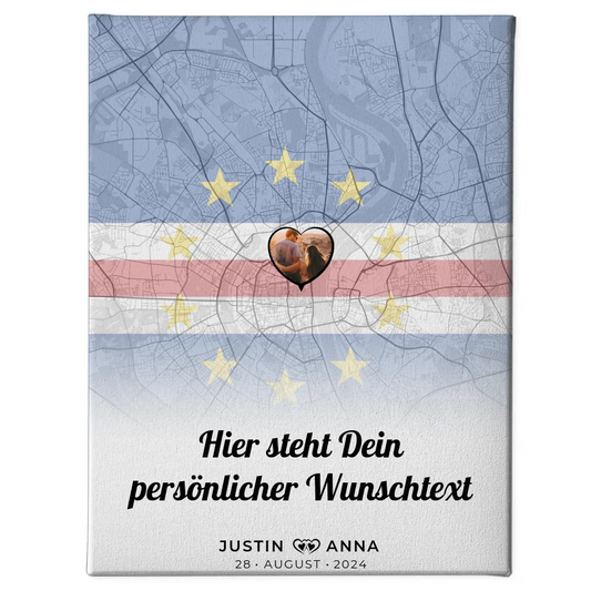 Personalisiertes Leinwandfoto Paare Stadtkarte Kapverden Wunschtext 1
