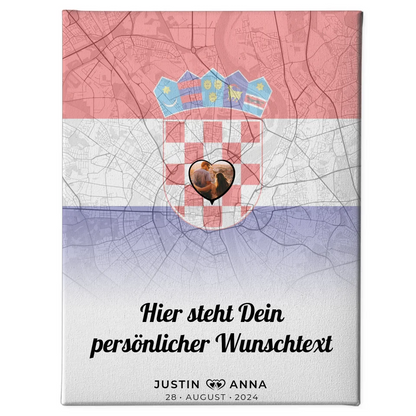 Personalisierte Leinwand Paare Stadtkarte Kroatien mit Foto und Wunschtext