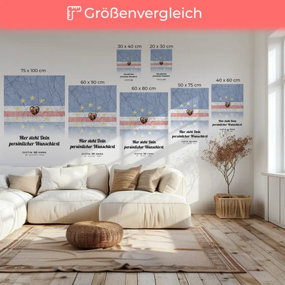 Personalisiertes Leinwandfoto Paare Stadtkarte Kapverden Wunschtext