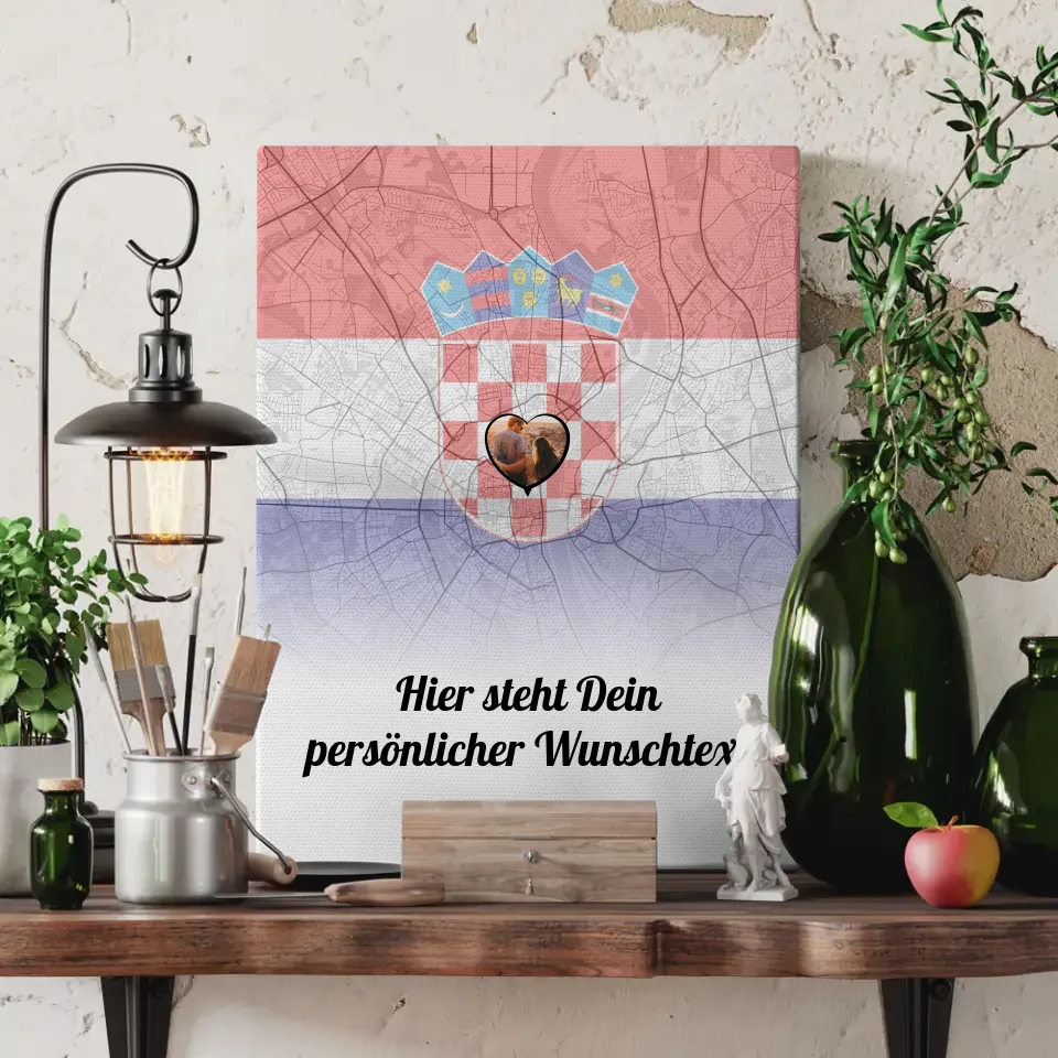 Personalisierte Leinwand Paare Stadtkarte Kroatien mit Foto und Wunschtext