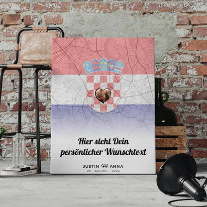 Personalisierte Leinwand Paare Stadtkarte Kroatien mit Foto und Wunschtext