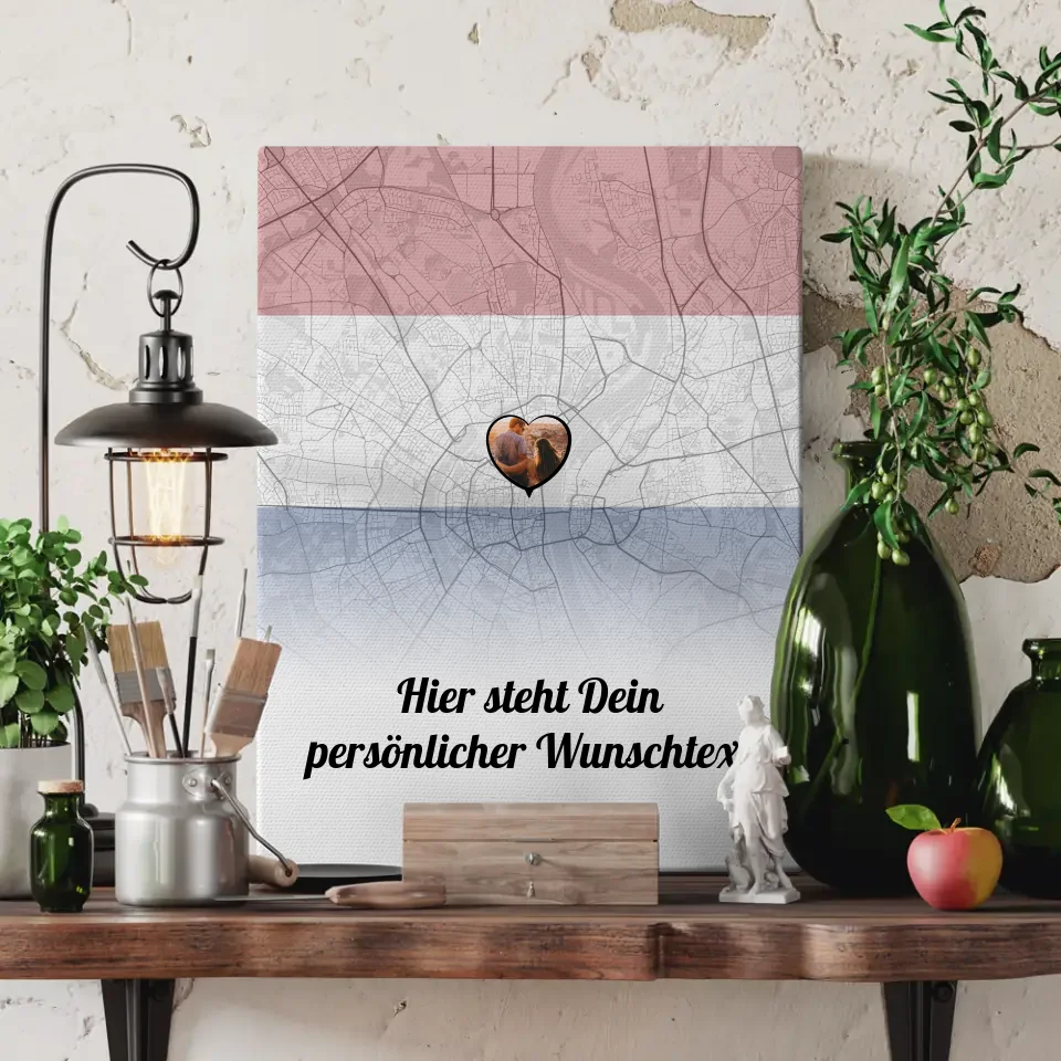 Personalisierte Leinwand Paare Stadtkarte Foto Niederlande Wunschtext