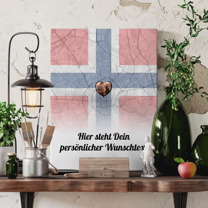 Personalisierte Leinwand für Paare Stadtkarte Norwegen mit Foto Wunschtext