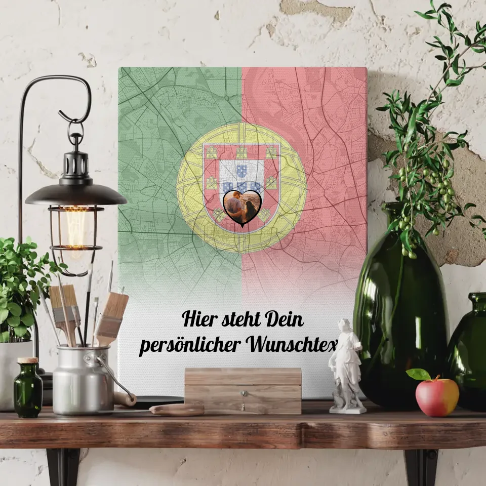 Personalisierte Leinwand Paare Stadtkarte Portugal Foto Wunschtext