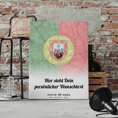 Personalisierte Leinwand Paare Stadtkarte Portugal Foto Wunschtext