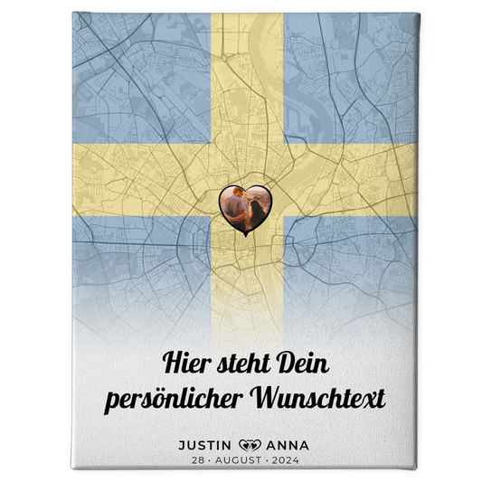 Personalisierte Leinwand Paare Stadtkarte Schweden Foto Wunschtext