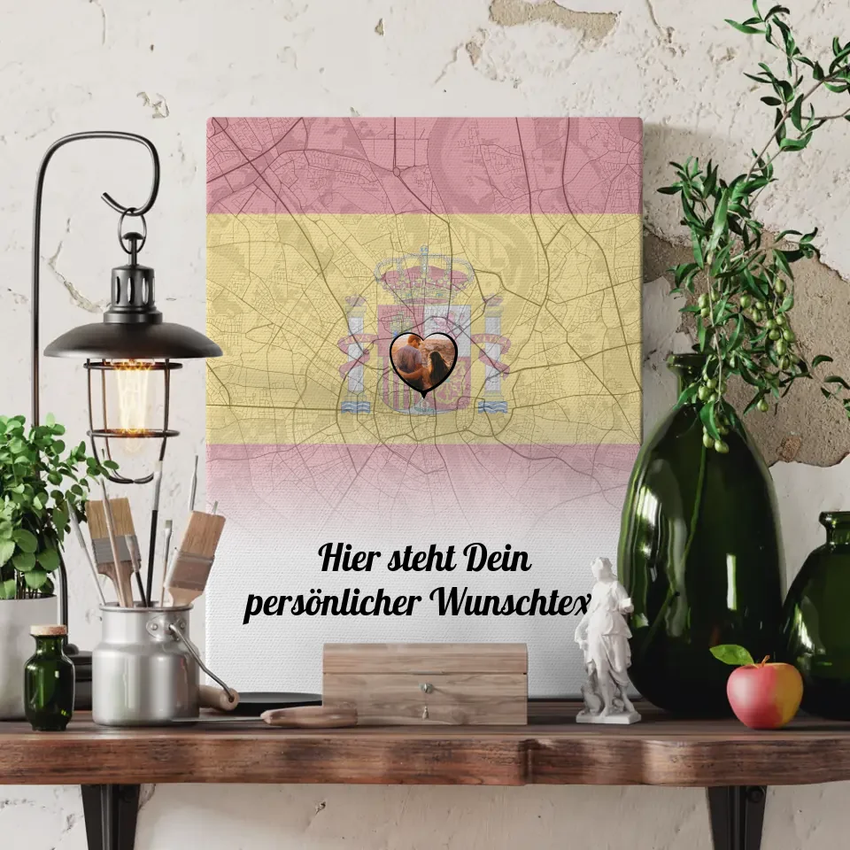 Personalisierte Leinwand Paare Stadtkarte Foto Spanien Wunschtext