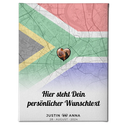 Personalisierte Leinwand Paare Stadtkarte Südafrika mit Foto und Text