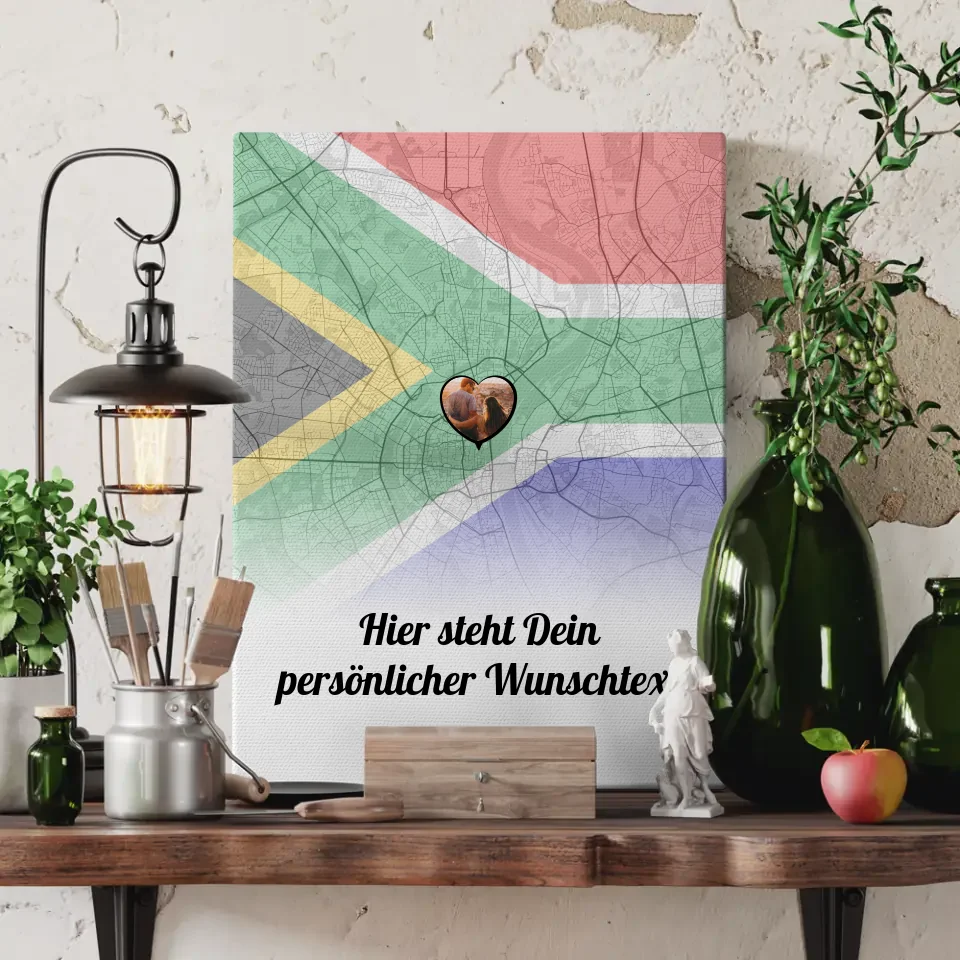 Personalisierte Leinwand Paare Stadtkarte Südafrika mit Foto und Text