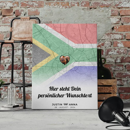 Personalisierte Leinwand Paare Stadtkarte Südafrika mit Foto und Text