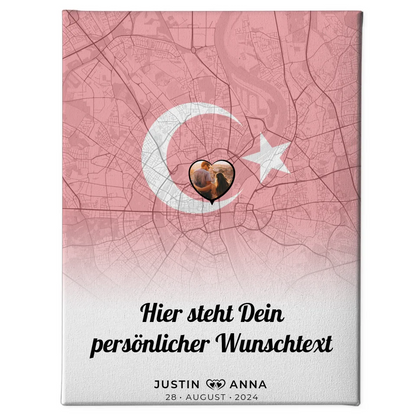 Personalisierte Leinwand Paare Stadtkarte Türkei mit Wunschtext