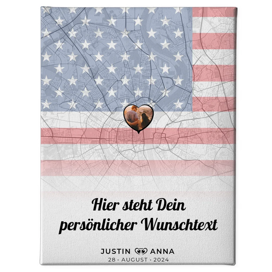 Personalisierte Leinwand Paare Stadtkarte USA Foto mit Wunschtext