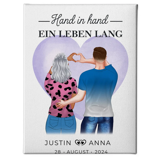 Personalisierte Leinwand Paare Figuren Hand In Hand Ein Leben Lang Verliebte mit Namen 1
