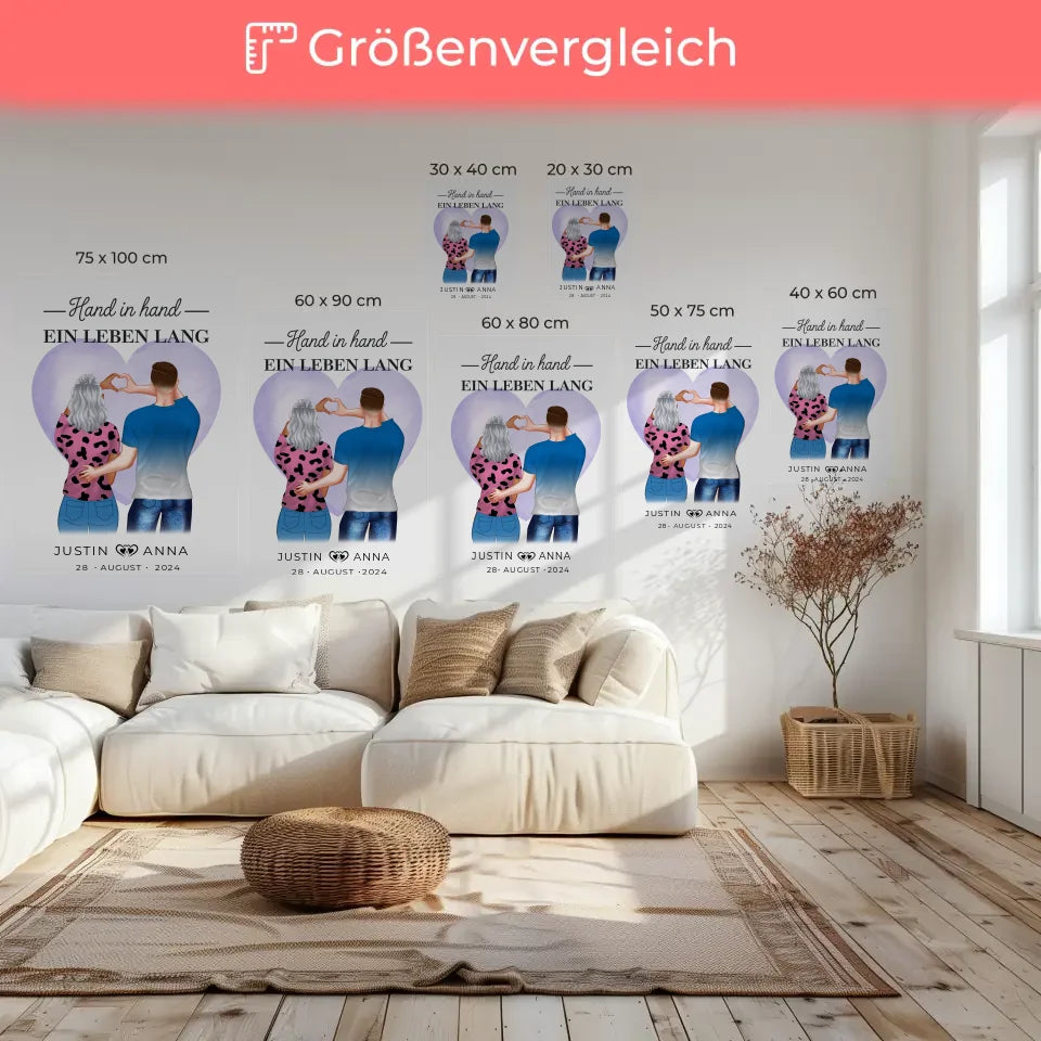 Personalisierte Leinwand Paare Figuren Hand In Hand Ein Leben Lang Verliebte mit Namen