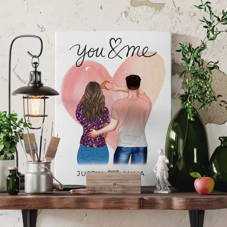 Personalisierte Leinwand für Paare Figuren You & Me Verliebte 3