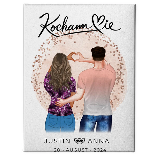 Personalisierte Leinwand für Paare Kocham Cie mit Verliebte Figuren Namen 1