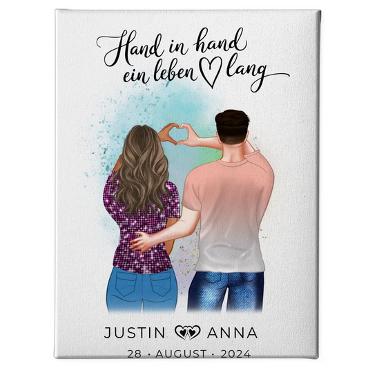 Personalisierte Leinwand Paare Figuren Hand In Hand mit Namen 1
