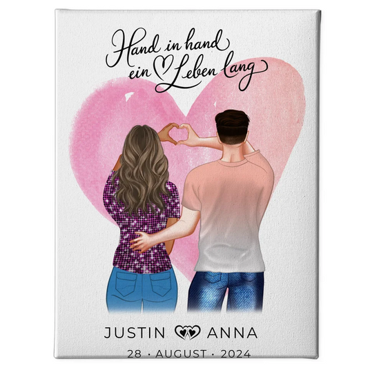 Personalisierte Leinwand Paare Figuren Hand In Hand Ein Leben Lang mit Namen 1