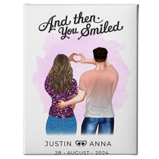 Personalisiertes Leinwandbild Paare Figuren And Then You Smiled 1