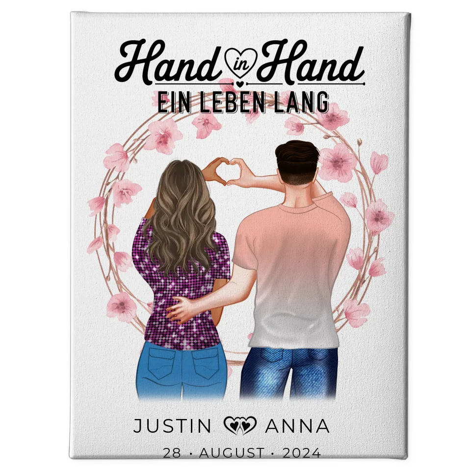 Personalisierte Leinwand Paare Figuren Hand In Hand Ein Leben Lang