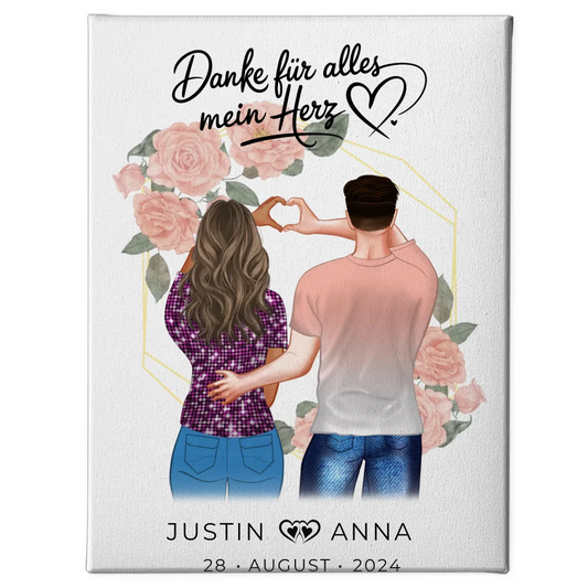Personalisierte Leinwand für Paare Figuren Danke Für Alles Mein Herz 1