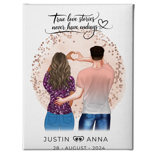 Personalisierte Leinwand für Paare Figuren True Love Stories Nie Enden 1