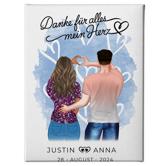 Personalisiertes Leinwandbild für Paare mit Namen Danke Für Alles Mein Herz 1