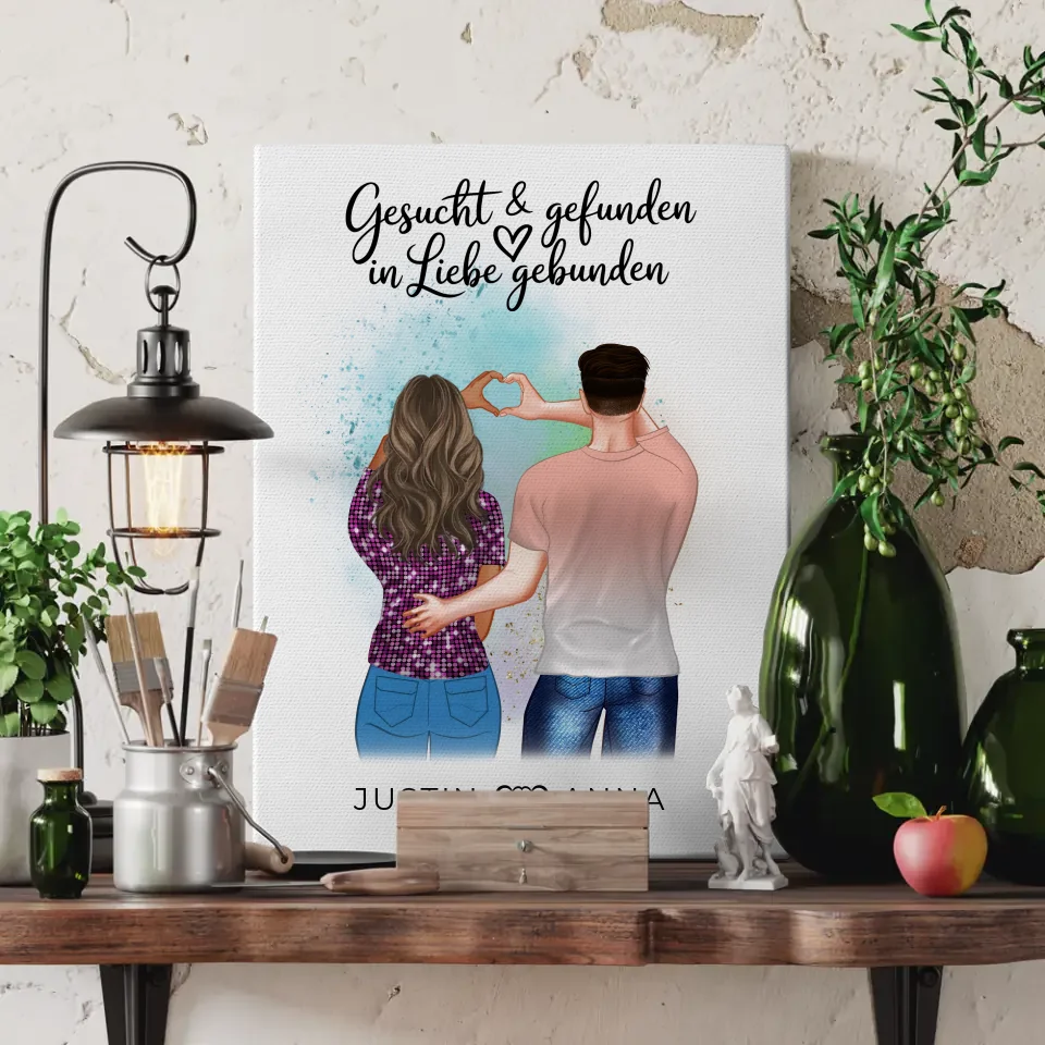 Personalisierte Leinwand für Paare Figuren gesucht in Liebe gebunden 3