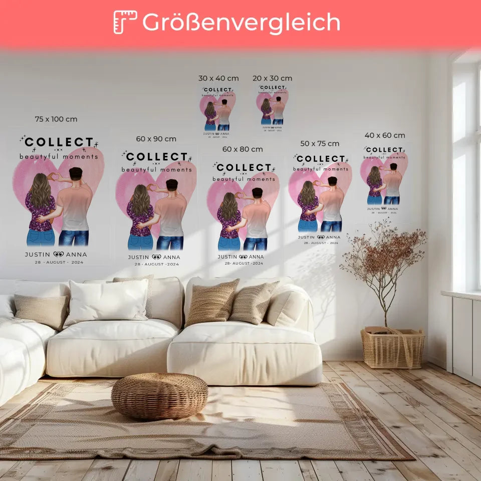 Personalisierte Leinwand Paare Figuren für Verliebte mit Namen Collect Beautiful Moments