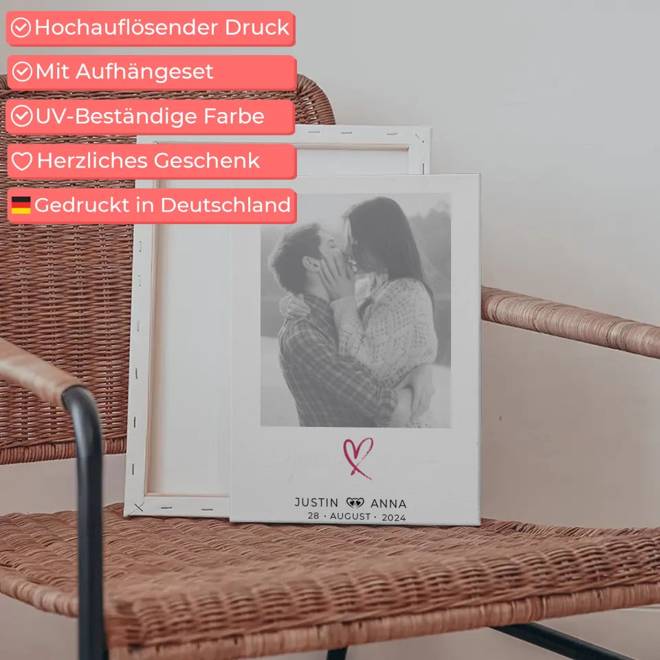 Personalisierte Foto Leinwand Paare mit Namen You & Me Schwarz Weiß