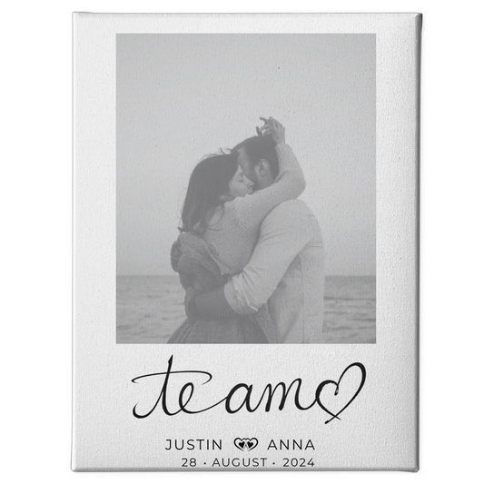 Personalisierte Leinwand Paare mit Namen Te Amo Foto in Black & White 1