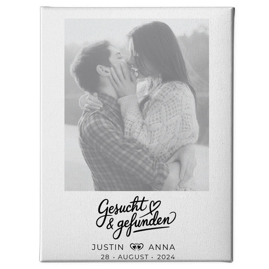 Personalisierte Foto Leinwand Paare mit Namen und Datum Schwarz Weiß 1