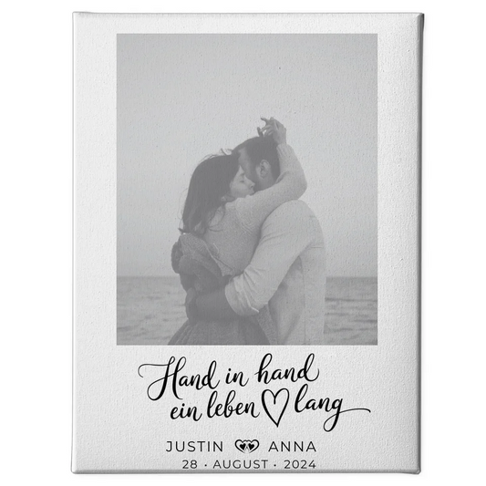 Personalisierte Foto Leinwand Paare mit Namen Hand In Hand Ein Leben Lang 1