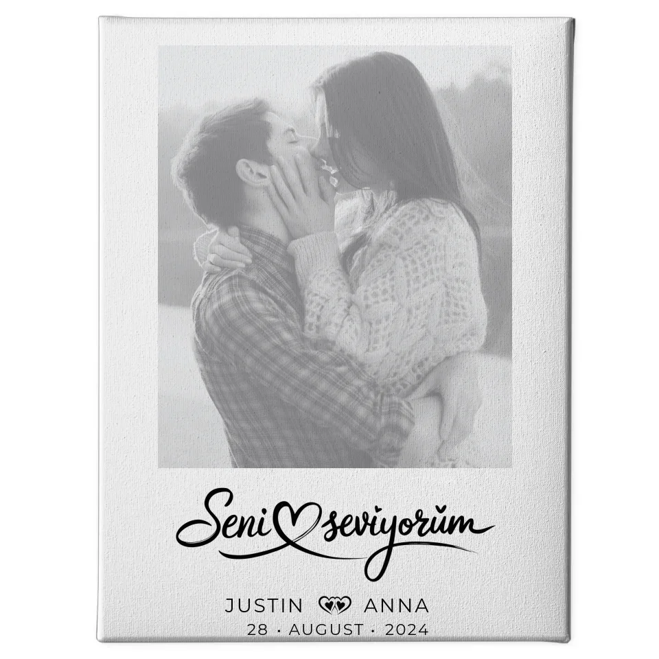 Personalisierte Foto Leinwand Paare mit Namen Seni Seviyorum 1