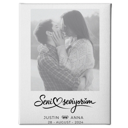 Personalisierte Foto Leinwand Paare mit Namen Seni Seviyorum 1