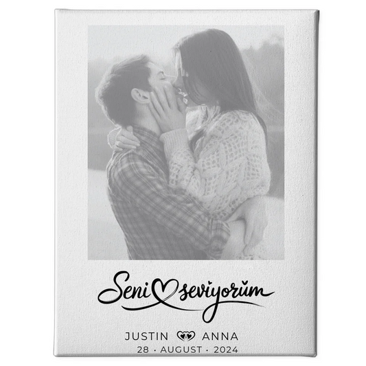 Personalisierte Foto Leinwand Paare mit Namen Seni Seviyorum 1