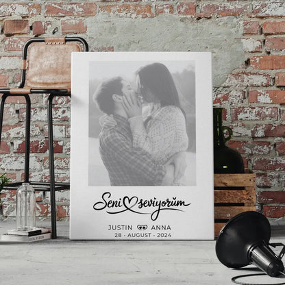 Personalisierte Foto Leinwand Paare mit Namen Seni Seviyorum 4