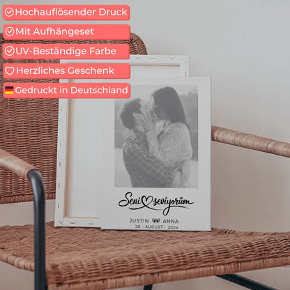 Personalisierte Foto Leinwand Paare mit Namen Seni Seviyorum 5