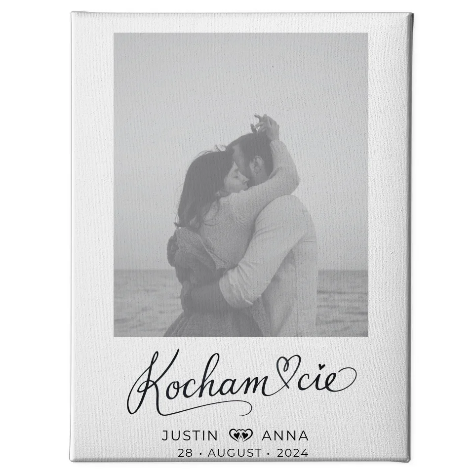 Personalisiertes Foto Leinwand für Paare mit Namen Kocham Cie 1