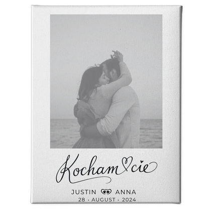 Personalisiertes Foto Leinwand für Paare mit Namen Kocham Cie 1
