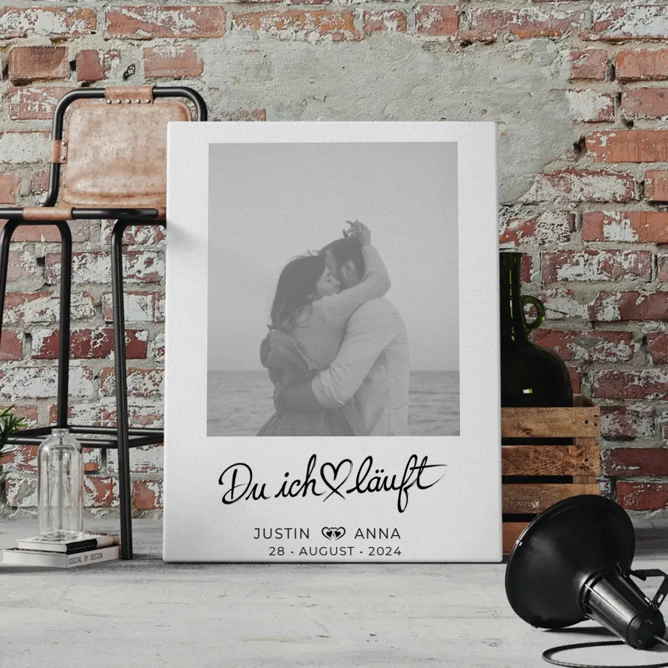 Personalisiertes Foto Leinwand Paare mit Namen Du Ich Läuft 4